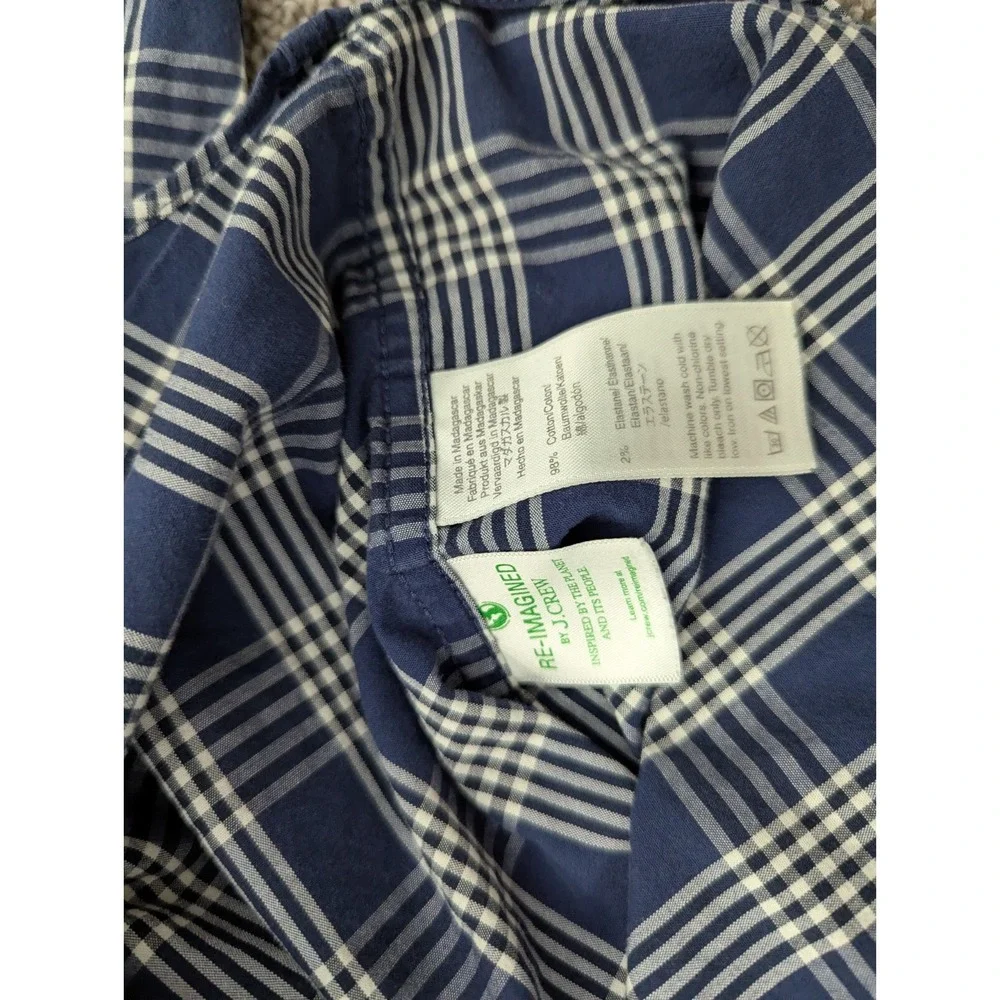J. Crew Button Up Shirt Mens Large Slim Fit Flex Washed Plaid Blue‎